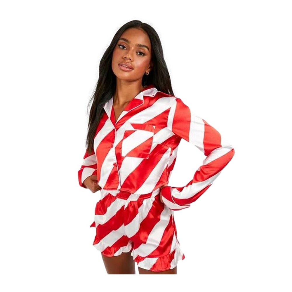 Christmas Candy Cane Stripe Pj Short Set